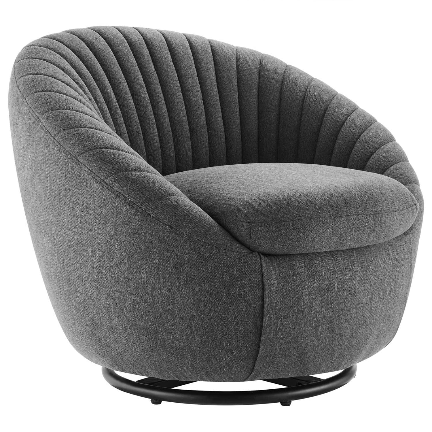 Modway Whirr Upholstered Fabric Swivel Chair In Black Charcoal